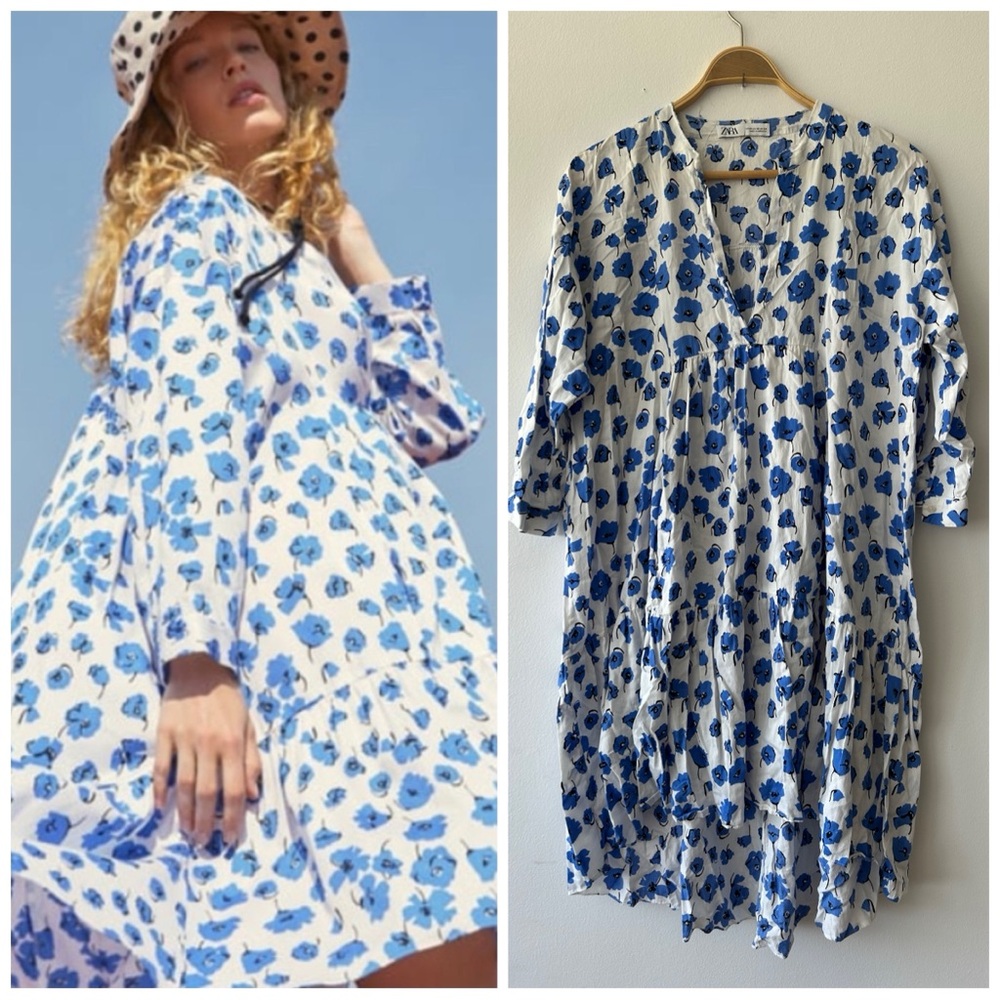 Blogger Fave Zara Oversized Blue & White Floral Poppy Dress XS